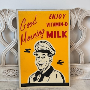 Affiche publicitaire vintage d'épicerie - enseigne lait vintage - enseigne publicitaire - Authentique