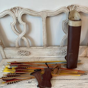 Vintage Wooden Arrows with Quiver - Colorful, Distressed and Tattered - Boy Scouts