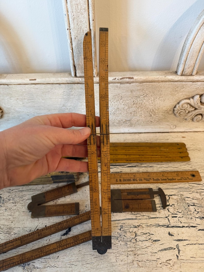Vintage Wooden Folding Ruler Lot - Stanley, Zig Zag, Boxwood and Brass ...