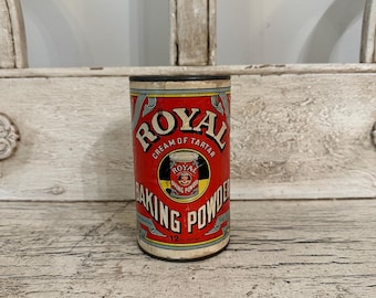 Lata vintage de polvo para hornear - Royal Baking Powder - Rústica y desgastada