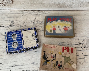 Lot of 3 Vintage Card Games - 1920's-1950's - Well Used - Great for Scrapbooking or Repurposing