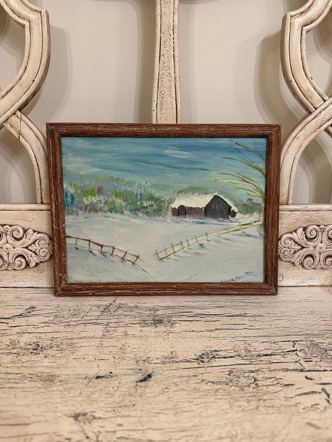 Vintage Winter Landscape Painting - Folk Art Painting for Art Wall ...