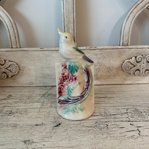 Vintage Ceramic Bird Planter - 1960s Bird on Floral Tree