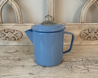 Antique Enamel Coffee Pot - Fun Blue Color - Missing Brewing Basket