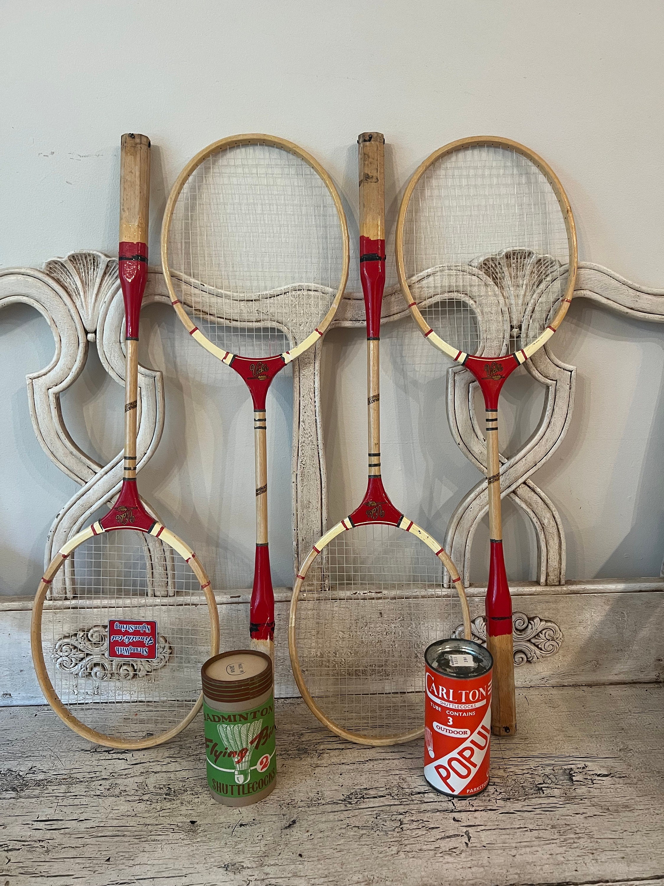 4 Vintage Wooden Badminton Rackets All Wood Fantastic Red