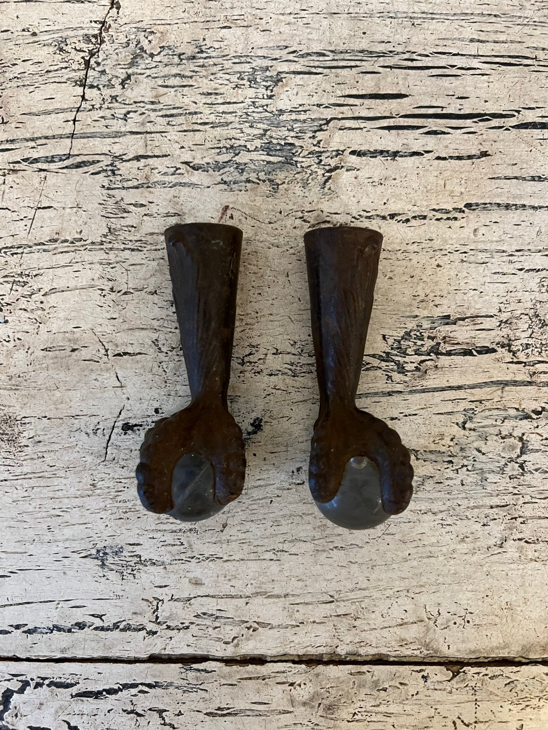 2 Antique Cast Iron and Glass Ball Claw Furniture Feet Etsy