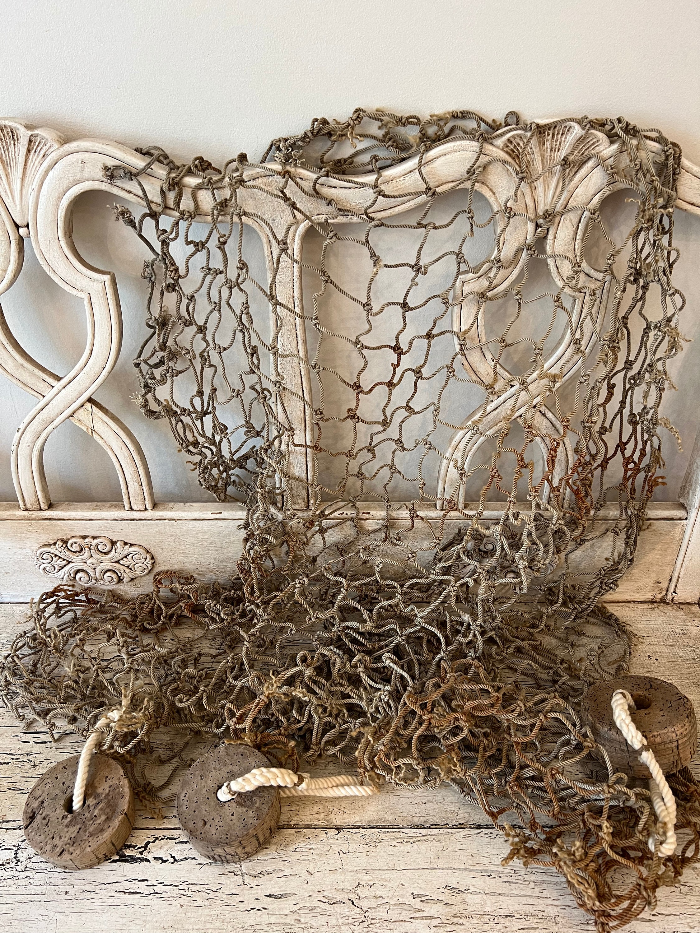 Vintage Fishing Net With Cork Floats Rustic Knotted Rope Net 4 X 4  Authentic, Weathered -  Canada