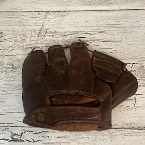 Antique Leather Baseball Glove or Catchers Mitt  - Rustic Decor - Game Room, Man Cave Decor