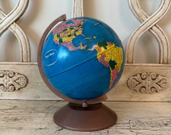 Mid Century Globe by Rand McNally - Aluminum - Slightly Distressed - Pretty Deep Blue Coloring