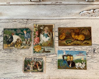 Antique Victorian Ephemera Lot - Easter Themed - Advertising Trade Cards, Postcards