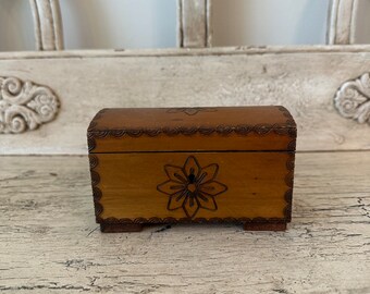 Small Wooden Jewelry Chest with Key - Pretty, Rustic, Distressed