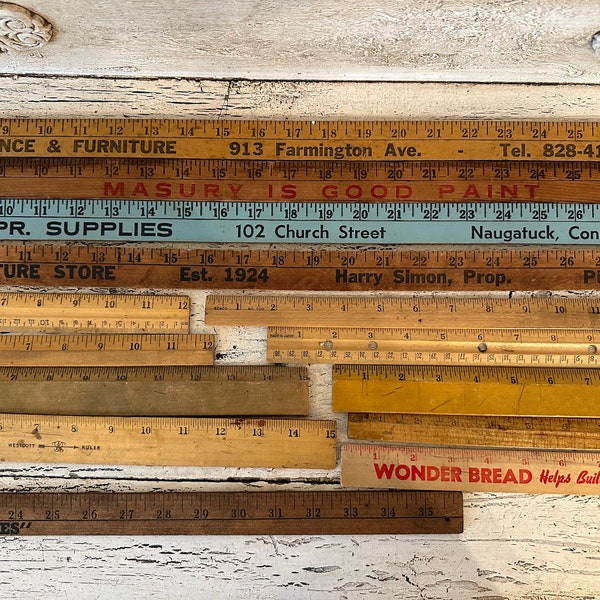 14 Vintage Wooden Yard Sticks and Rulers - Assorted Styles and Sizes - Instant Collection of Rustic Yardsticks