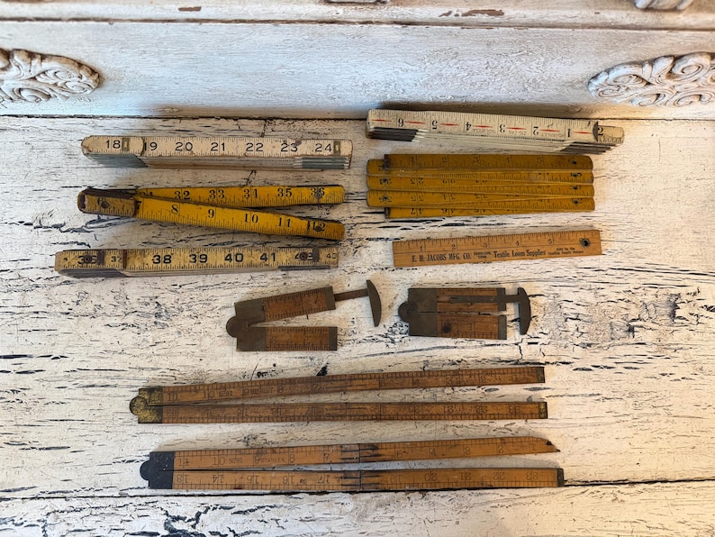 Early Ruler Like Tools Vintage Wooden Folding Ruler Lot - Stanley, Zig Zag, Boxwood and Brass ...