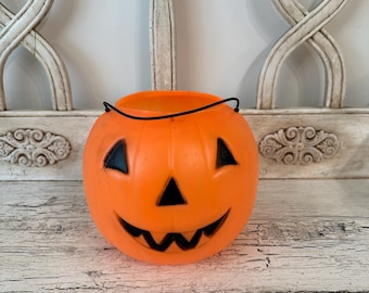 Vintage Plastic Halloween Pumpkin - Blow Mold Style, Trick or Treat Pumpkin - 1960s-70s