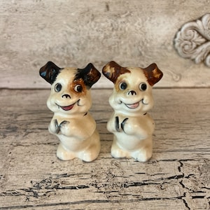 Vintage Dog Salt and Pepper Shakers - 1960s Kitschy Kitchen Decor