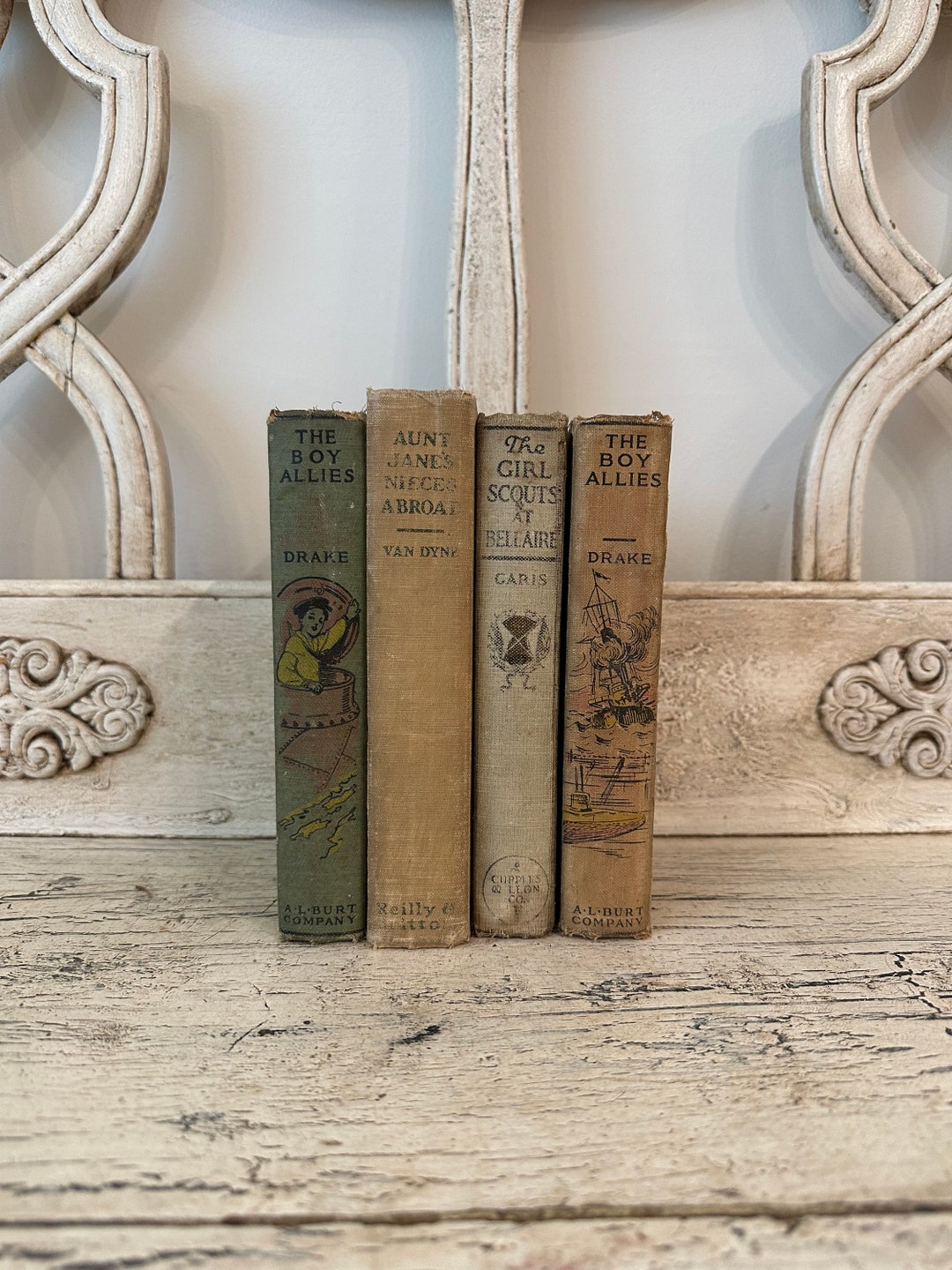 Antique Children's Book Stack Soft Colors Rustic Books for Play Room ...