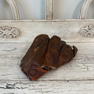 Antique Leather Baseball Glove or Catchers Mitt  - Rustic Decor - Game Room, Man Cave Decor