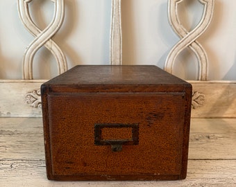 Vintage Library Card Catalog Box - Rustic Wooden File Cabinet - Beautiful Old Hardware