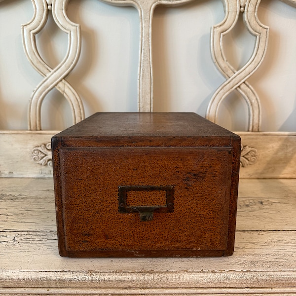 Vintage Library Card Catalog Box - Rustic Wooden File Cabinet - Beautiful Old Hardware