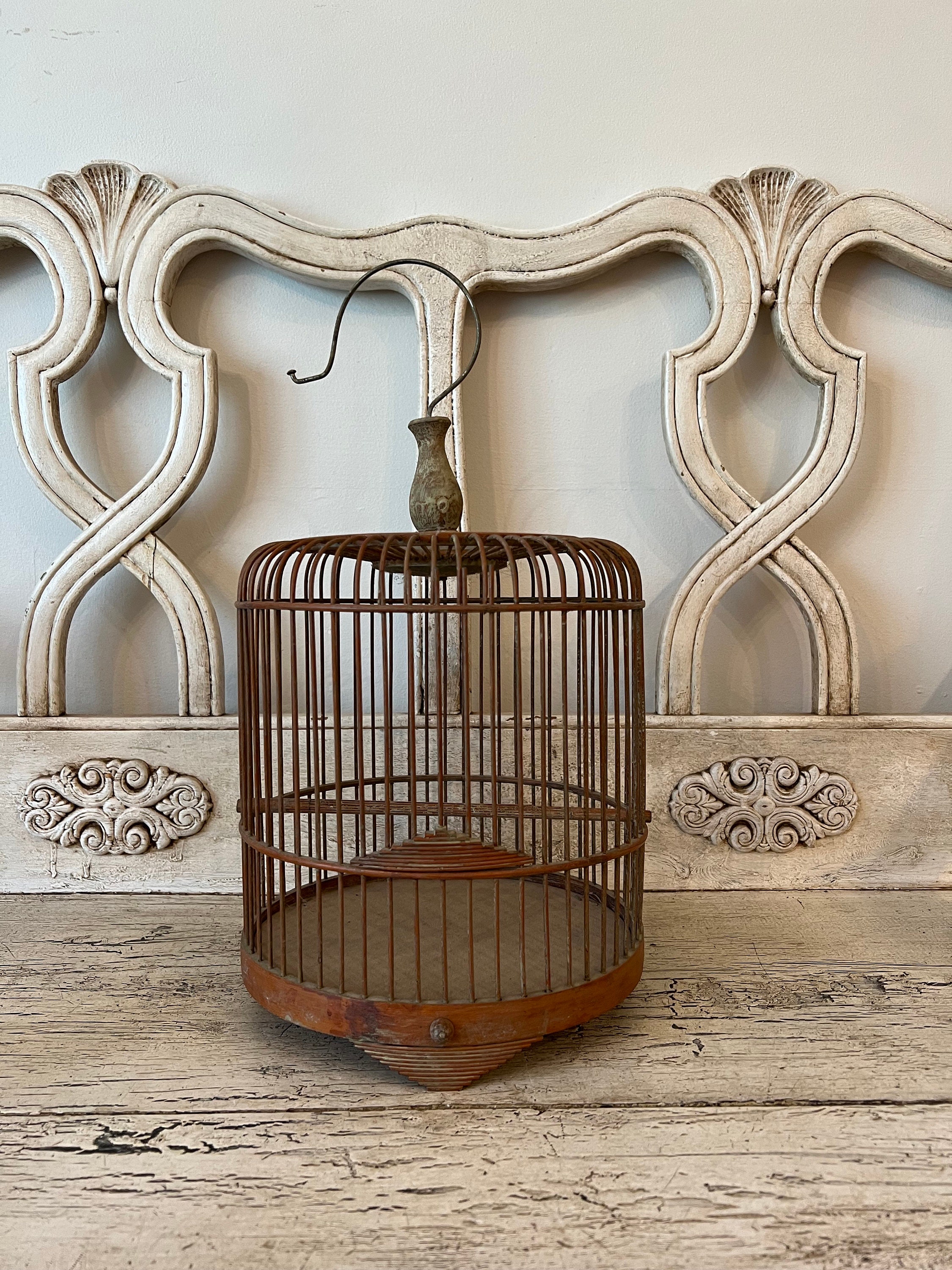 Antique Wooden Bird Cage 1920s - Great Art Deco Style - Dusty and Lightly  Distressed