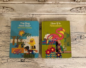 Vintage Children's School Books - Ginn and Company: The Dog Next Door & How it is Nowadays - Great 1960s Color Illustrations