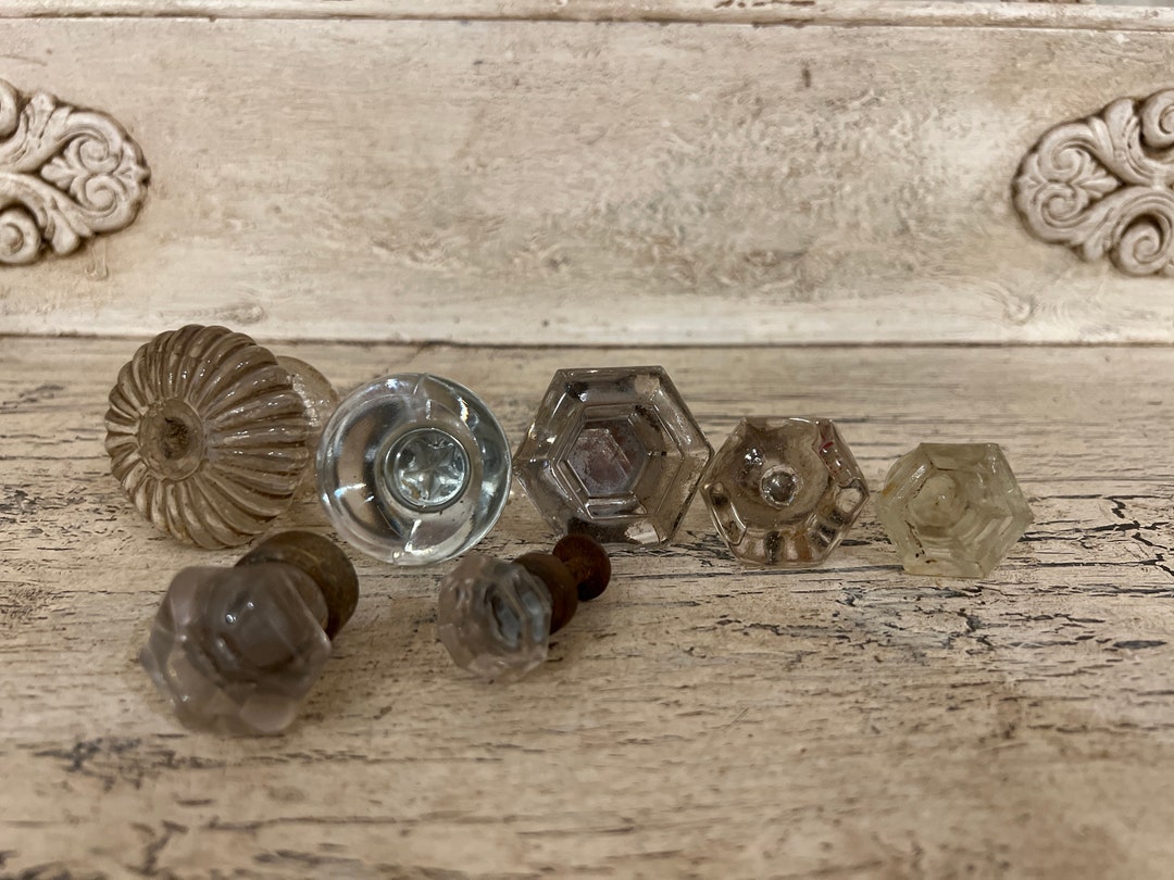 Vintage Glass Drawer Pulls, Drawer Knobs Set of 7, Authentic, Vintage
