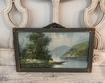 Vintage 1930s Litho Landscape Print - Beautiful Deco Art Print in Original Frame