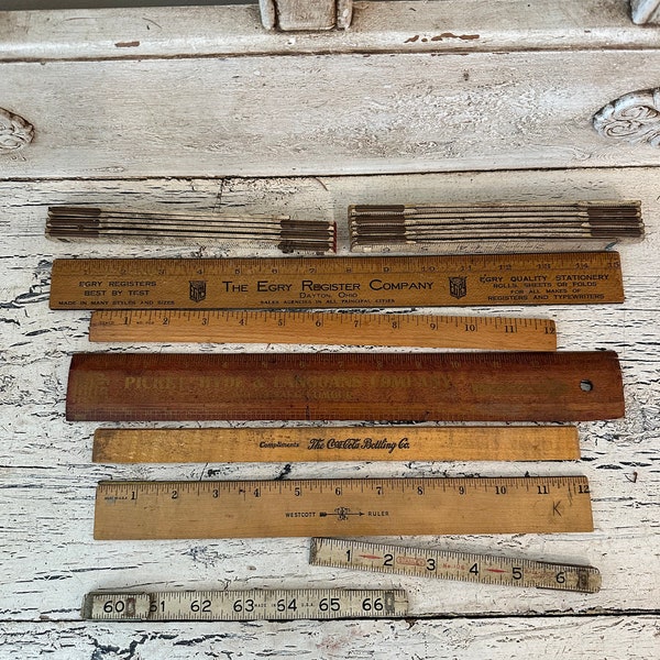 6 Vintage Rulers - Wooden Rulers Mixed Lot - Coca-Cola Ruler - Fun Folding, Advertising and School Rulers