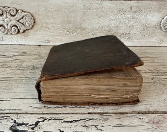 Antique Leather Dictionary - Late 1700s or Early 1800s - Tattered and Distressed Book - Aged Paper