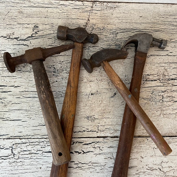 Lot of 4 Small Vintage Hammers - Jewelry, Leather, Wood, Craft Hammers - Wooden Handles