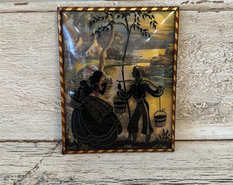 Small Vintage Silhouette - Reverse Painted - Sweet, Dome Glass - 1950s