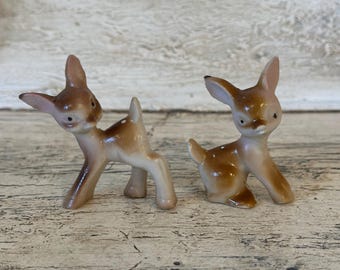 Small, Vintage Ceramic Deer Figurines - Mid Century, Japan - Woodland Creatures - Adorable
