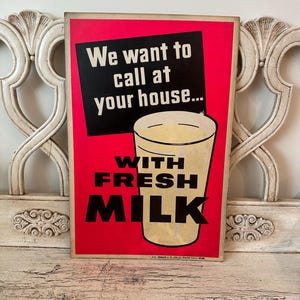 Cartel publicitario de tienda de comestibles vintage - Cartel de leche vintage - Cartel publicitario - Auténtico