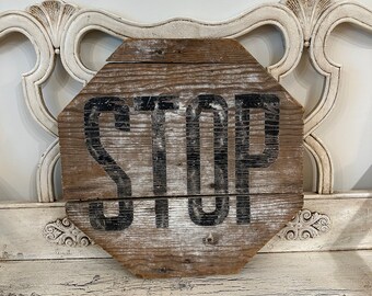 Vintage Wooden Stop Sign - Single Sided - Weathered