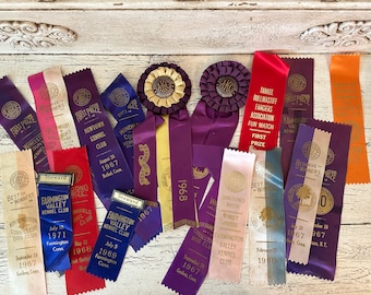 20  Vintage 1960s Dog Show Ribbons - Heavily Distressed & Tattered