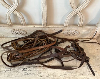 Lot of Vintage Leather Horse Tack - Farm Fresh: Dusty, Distressed Equine Halters and Straps  - Rustic Farmland Chic - Equestrian Decor