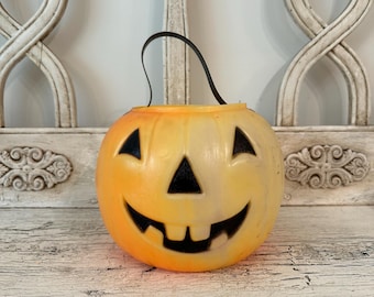 Vintage Plastic Halloween Pumpkin - Blow Mold Style, Trick or Treat Pumpkin - 1960s-70s