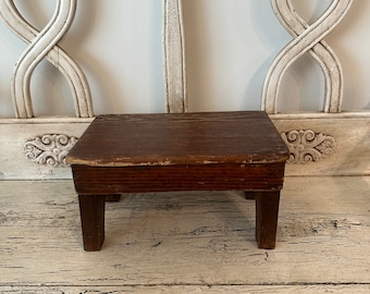 Small Rustic Step Stool - Messy, Vintage Wooden Step Stool for Plants or Decor