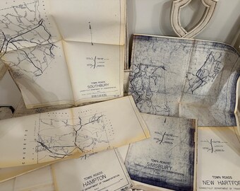 One (1) Bundle of 9 Vintage Town Highway and Road Maps - 1970's - Great for Crafts or Decor