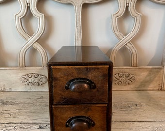 Vintage Library Card Catalog Box - Rustic Wooden File Cabinet - Beautiful Old Hardware