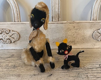 Pair of Vintage Stuffed Toys - Poodle and Cat