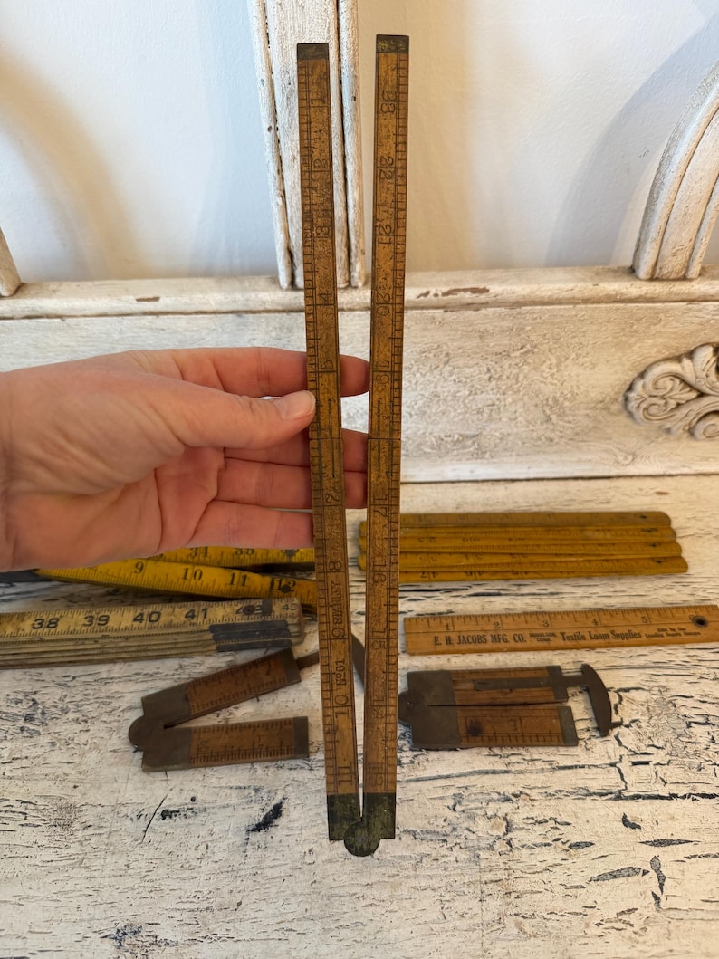 Vintage Wooden Folding Ruler Lot - Stanley, Zig Zag, Boxwood and Brass ...