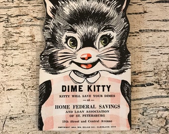 Vintage Dime saver - Dime Kitty - 1950s Bank Advertising