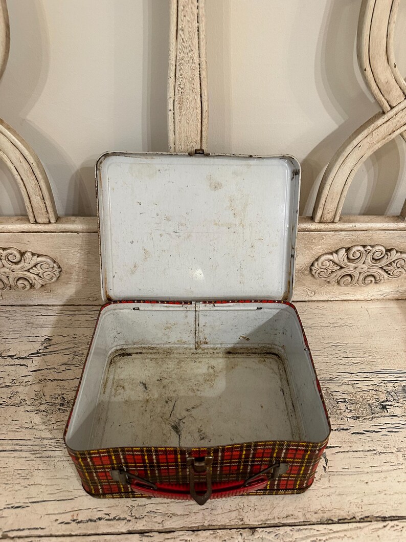 Small, Vintage Red Plaid Lunch Box 1960s Children's Lunch Box Great for