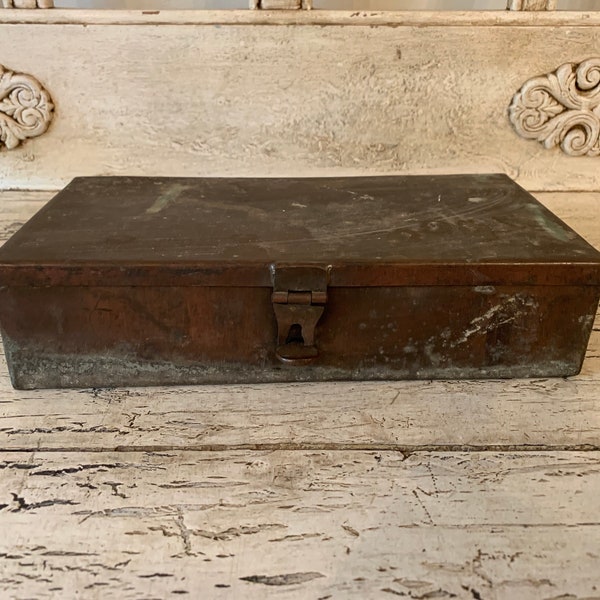 Rustic Industrial Metal  Box with Hinged Lid