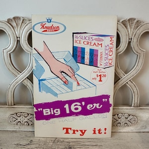 Vintage Grocery Store Advertising Poster - Knudsen Bros. Ice Cream Sign - Advertising Sign - Authentic