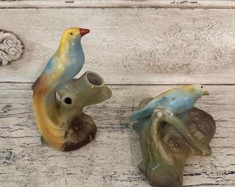 Pair of Vintage 1950's Wall Pocket and Bud Vase - Pretty Bird Themed Vases