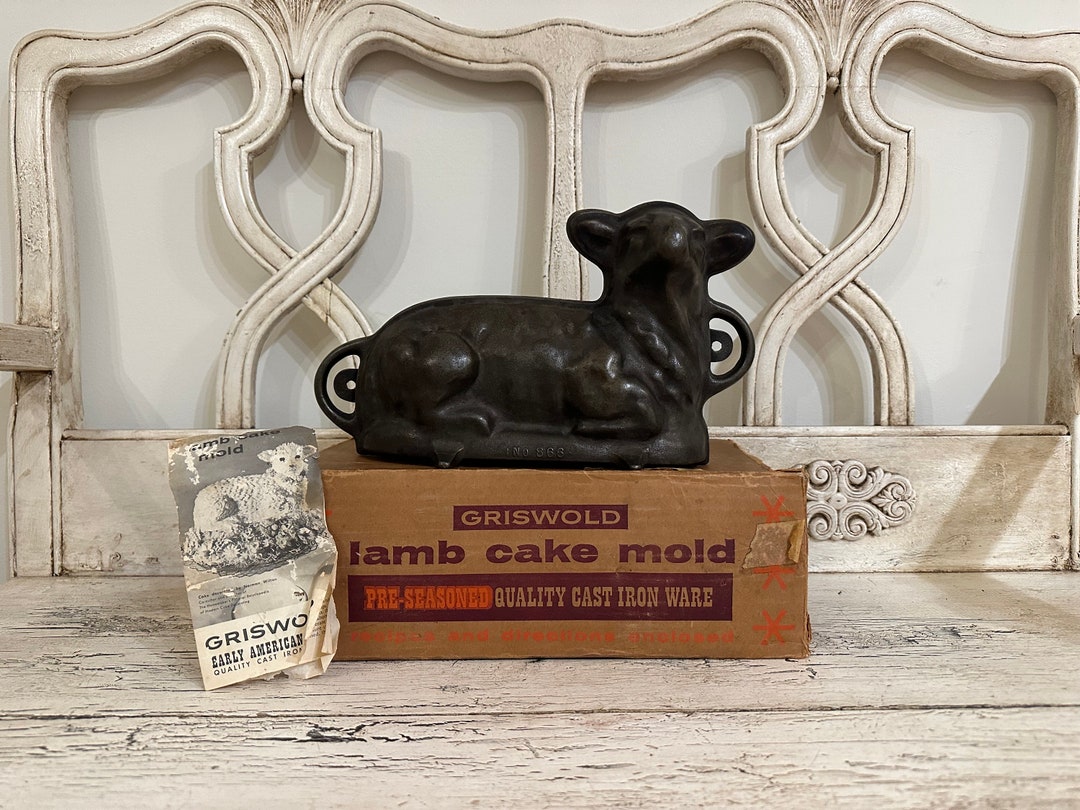 Griswold Cast Iron Lamb Cake Mold With Original Box, Directions and