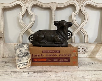 Griswold Cast Iron Lamb Cake Mold with Original Box, Directions and Notes - 866