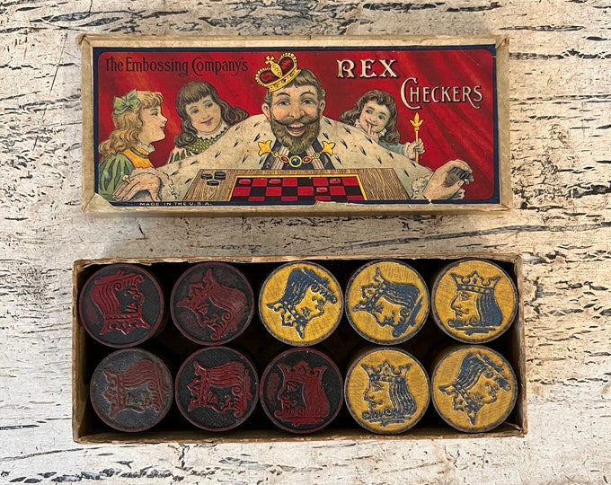 Antique Wooden Checkers Set the Embossing Company's Rex Checkers